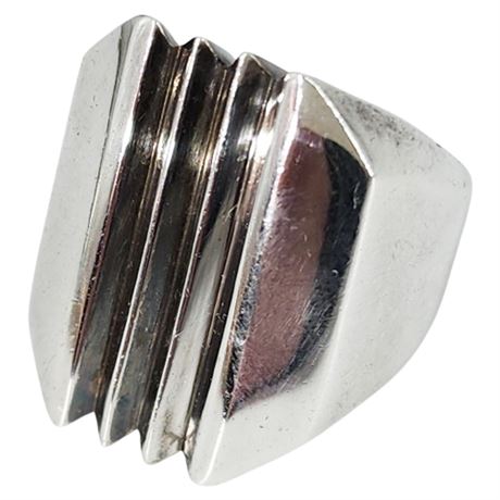 Signed Vintage Charles Krypell Sterling Silver Modernist Ring, Sz 6.5