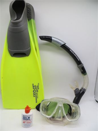 Dacor Sport Flns, U.S. Divers Snorkel Gear & Ocean Ways Goggles w/Net Bag