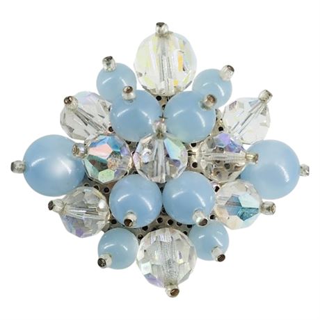 Vintage Moonglow & Aurora Borealis Crystal Bead Cluster Brooch