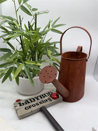 Bamboo Plant, Watering Can & Ladybug Crossing Sign