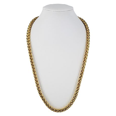 Heavy Matte Gold Wheat Link Chain Necklace w/ Givenchy Style GG Clasp