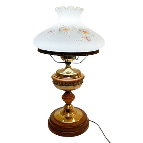 Vintage Wood & Brass Hurricane Lamp