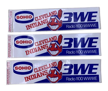 3 NOS SOHIO Cleveland Indians Chief Wahoo Bumper Stickers