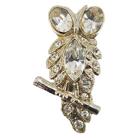 Vintage Rhinestone Owl Brooch