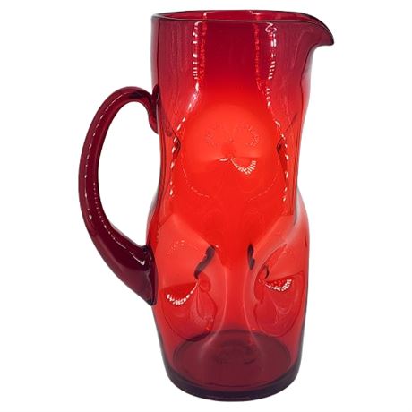 Vintage BLENKO 6714 Ruby Red 11" Dimpled Pitcher