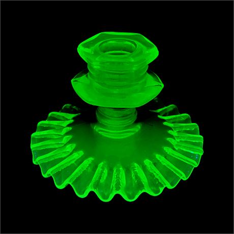 Fostoria Aqua Green Uranium Glass Crimped Base Candle Holder
