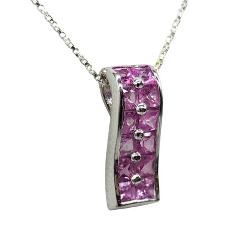 Signed FAS Sterling Silver Pink Spinel Pendant Necklace