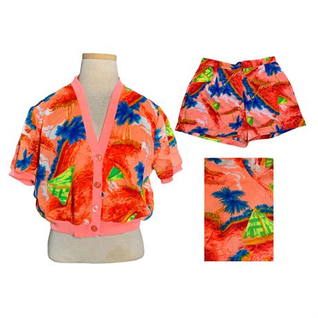 1960s 2 pc Japan made Women’s Tropical Neon Short & Shirt Set