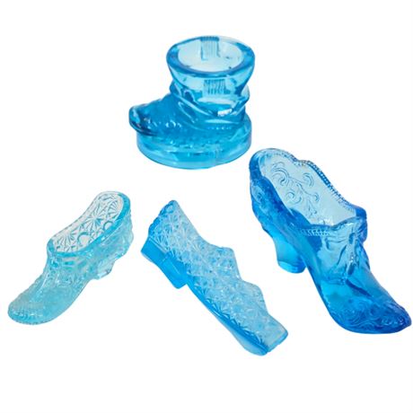VTG Blue Glass Lot of Decorative Shoes