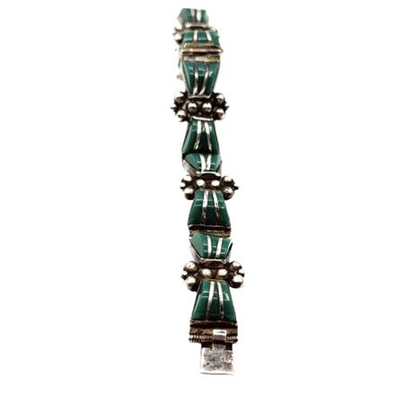 Vintage Mexican Sterling Silver & Green Onyx Link Bracelet