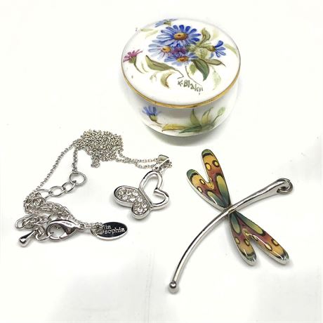 Vintage Jewelry Lot- Lia Sophia Free Spirit, Royal Worcester, Dragonfly