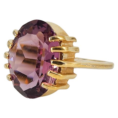 Vintage 18K HGE Faux Amethyst Ring, Sz 7