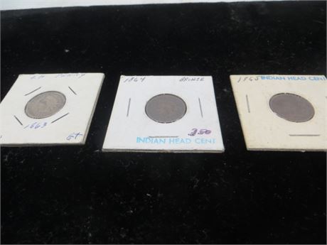 1863, 1864 & 1865 Indian Head  Pennies
