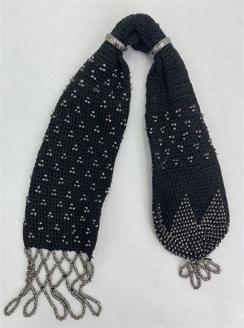 Antique Victorian Black Crochet & Cut Steel Bead Miser Purse
