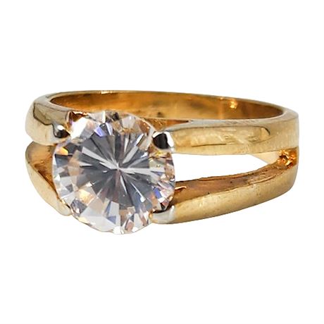 18K Gold Plated Fashion Ring w/ 2 Carat Faux Diamond