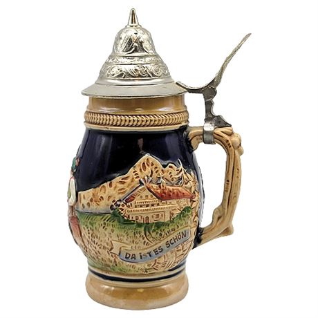 Vintage W. Germany Lidded Ceramic Beer Stein