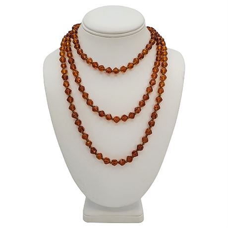 Vintage Hand-Knotted Faceted Amber Glass Bead Necklace