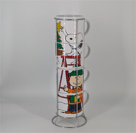 Peanuts Set 4 Christmas Mugs Charlie Brown Snoopy Tree