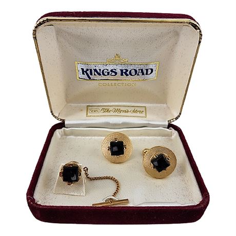Vintage Kings Road Cufflinks & Tie Tack Set, New in Box