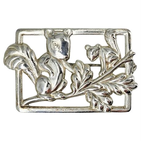 Vintage Sterling Silver Repousse Squirrels Brooch