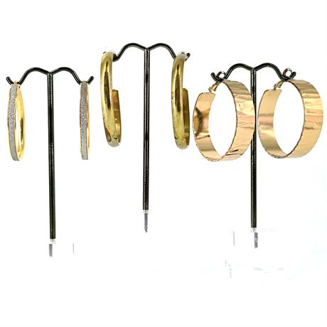 Vintage Gold-Tone Hoop Earrings – Set of 3 Pairs – Mixed Textures