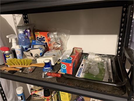 Shelf & Contents Vases, Lightbulbs, Various Washing & Cleaning Supplies