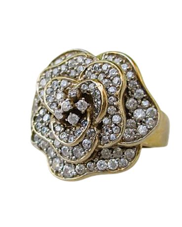 Designer SW 925 Vermeil CZ ~ Rose in Bloom ~ Ring Sz 6