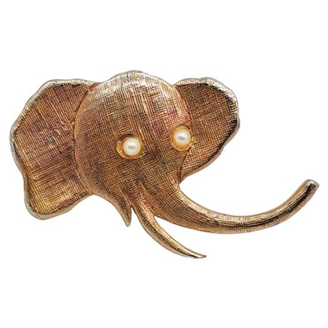 Vintage J. FREIDES N.Y.C. Elephant Brooch w/ Faux Pearl Eyes