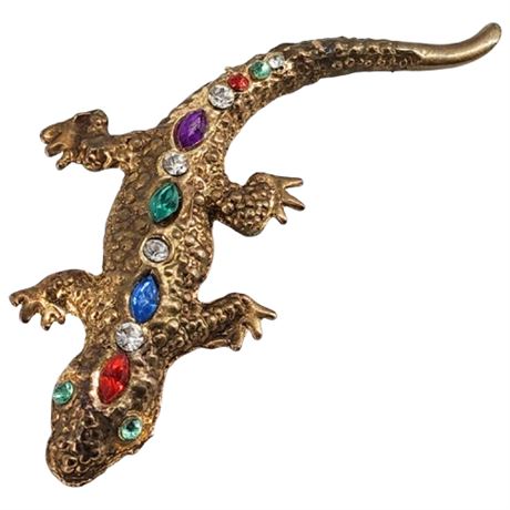 Vintage Rhinestone Lizard Brooch
