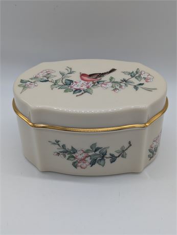 Lenox USA "Serenade" Trinket Box Red Bird Flowers