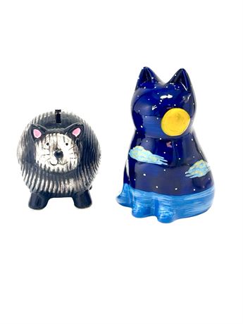 Vtg Handpainted Pottery Kitty Coin Banks
