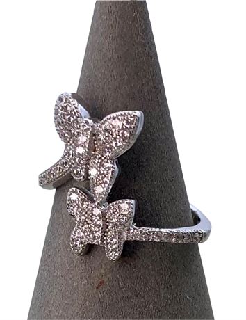 NEW Sterling Silver & CZ Double Butterfly Ring