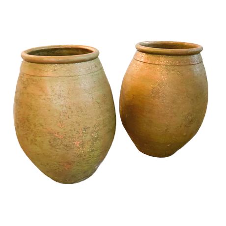 Pair Decorative Stoneware Pots