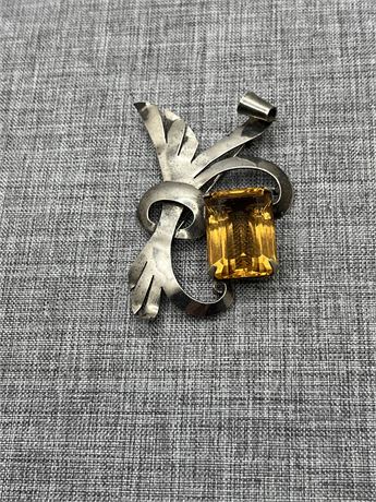 Sterling silver large gold stone Mcm brooch