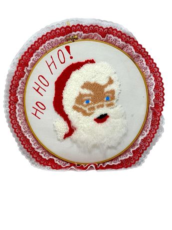 Vtg Handmade Needlepoint Santa Wall Art