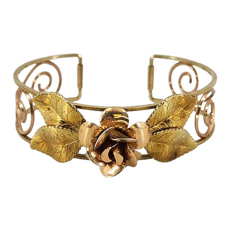 Vintage Krementz Gold Overlay Rose Cuff Bracelet