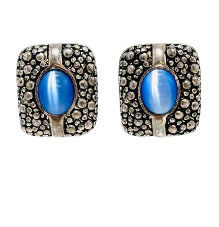 Vtg Premier Designs Blue Tiger's Eye Earrings