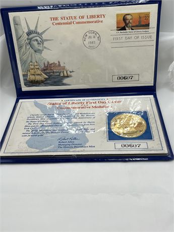 Statue of Liberty first day cover and commemorative medallion