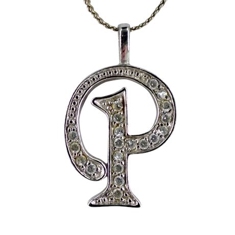 Jacmel Jewelry Sterling Silver Initial “P” CZ Pendant Necklace  – 925