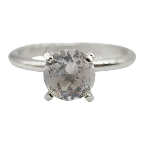 Vintage UNCAS Silver Tone CZ Solitaire Ring, Sz 6.5