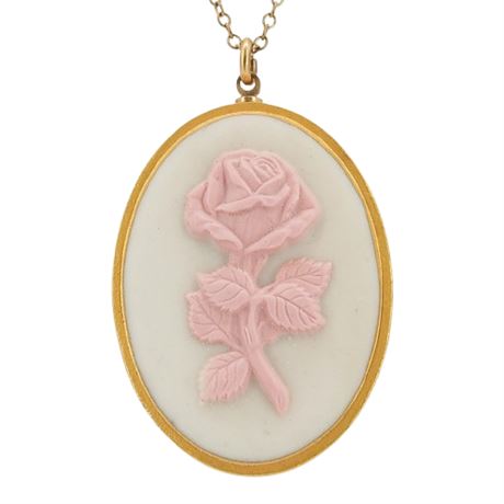 Vintage FRANKLIN MINT Porcelain Rose Mother's Day 1979 Pendant Necklace
