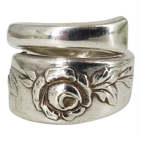 Vintage Heirloom Sterling Silver Belle Rose Spoon Ring, Sz 5.5