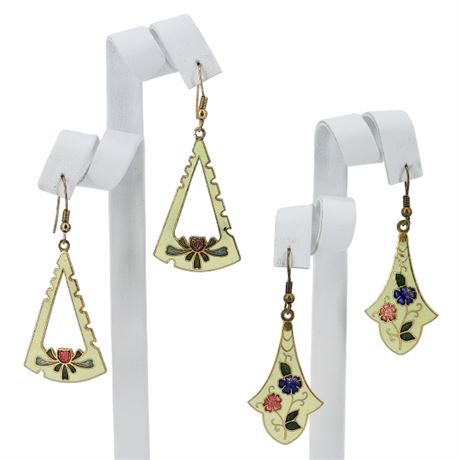 Two Pairs Vintage Cloisonne Earrings