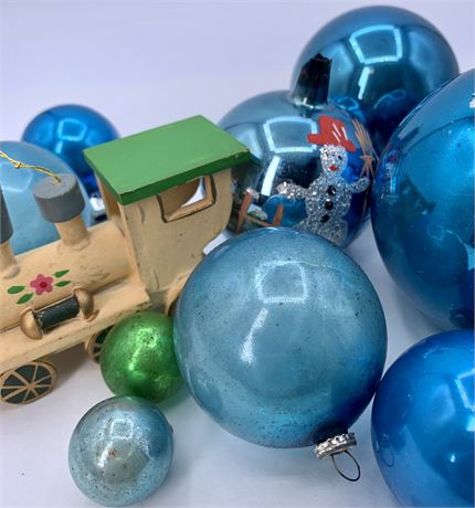 17 pc Vintage Shades of Blue Glass Ornaments