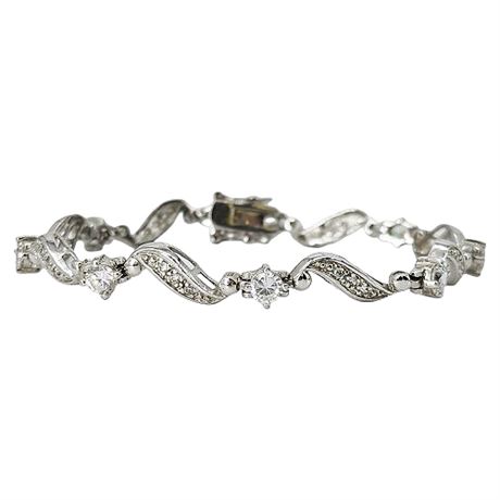 Modern Silver Tone CZ Scallop Bracelet