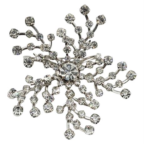 Vintage Large Prong Set Rhinestone Flower/Snowflake Brooch