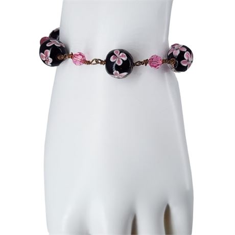 Vintage Murano Art Glass & Faceted Crystal Bead Bracelet