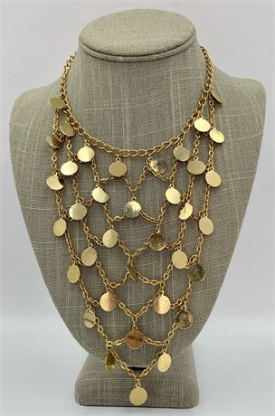 Exotic Estate Gold Tone Disk Scarf Necklace