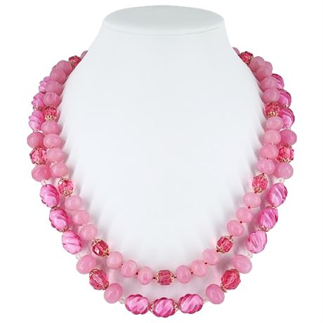 Vintage Chunky 2-Strand Bubblegum Pink Beaded Necklace