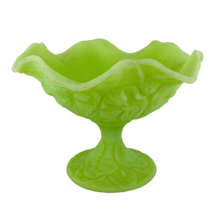 Fenton Water Lily Green Custard Glass Compote